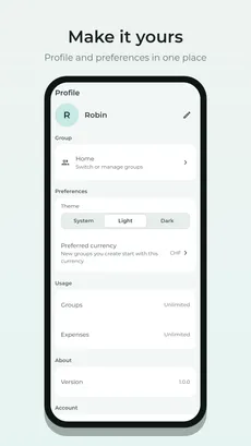 Profile and preferences in one place